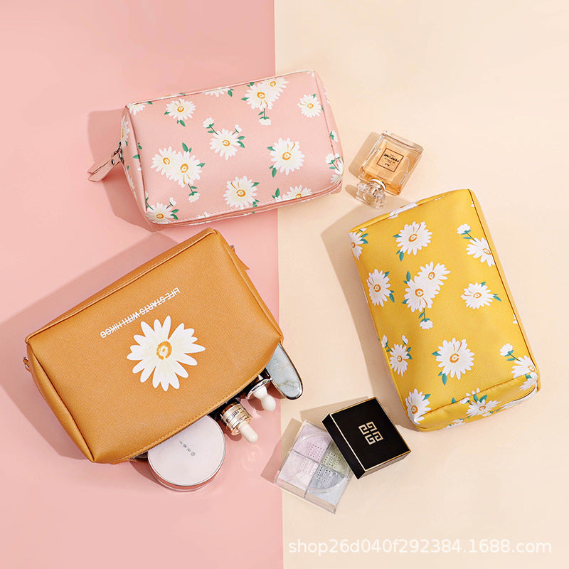 Keyinse Design Stock PU Printing Daisy Organizer Cosmetic Makeup Bag S and L size