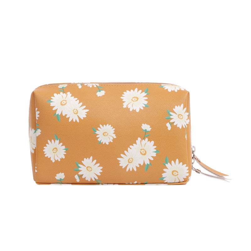 Keyinse Design Stock PU Printing Daisy Organizer Cosmetic Makeup Bag S and L size