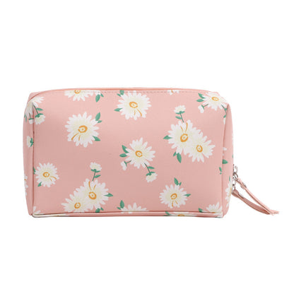 Keyinse Design Stock PU Printing Daisy Organizer Cosmetic Makeup Bag S and L size