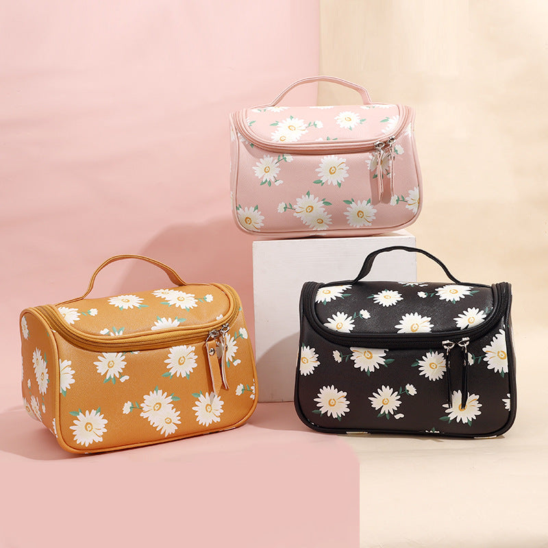 Keyinse Wholesale Cosmetic Bags Print Small Daisy Travel Cosmetic Bag Large Capacity Soft Handle Storage Cosmetic Bag