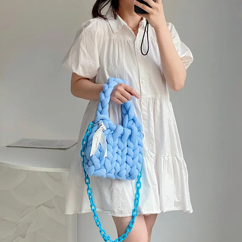 Keyinse Handmade Woven Bag DIY Material Knitted Thick Yarn HandBag Oblique Satchel Slant Bag