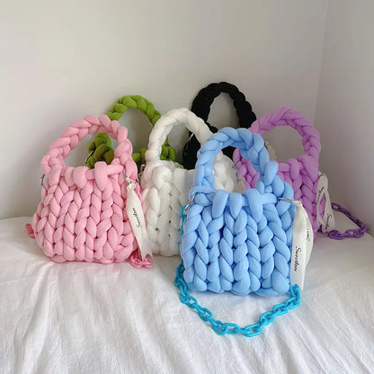 Keyinse Handmade Woven Bag DIY Material Knitted Thick Yarn HandBag Oblique Satchel Slant Bag