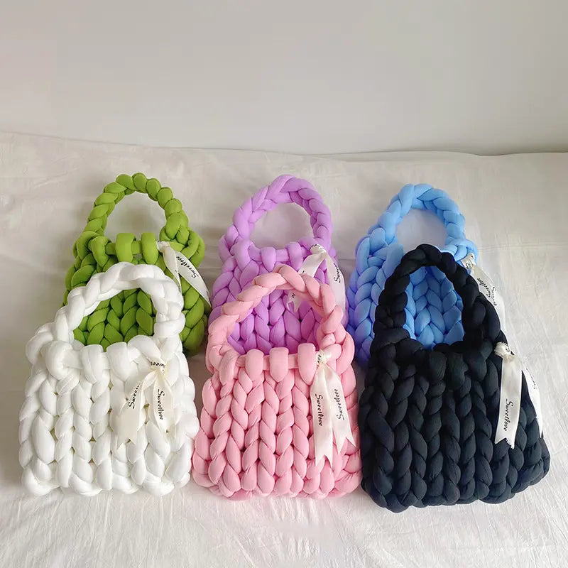 Keyinse Handmade Woven Bag DIY Material Knitted Thick Yarn HandBag Oblique Satchel Slant Bag