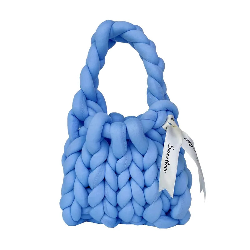 Keyinse Handmade Woven Bag DIY Material Knitted Thick Yarn HandBag Oblique Satchel Slant Bag