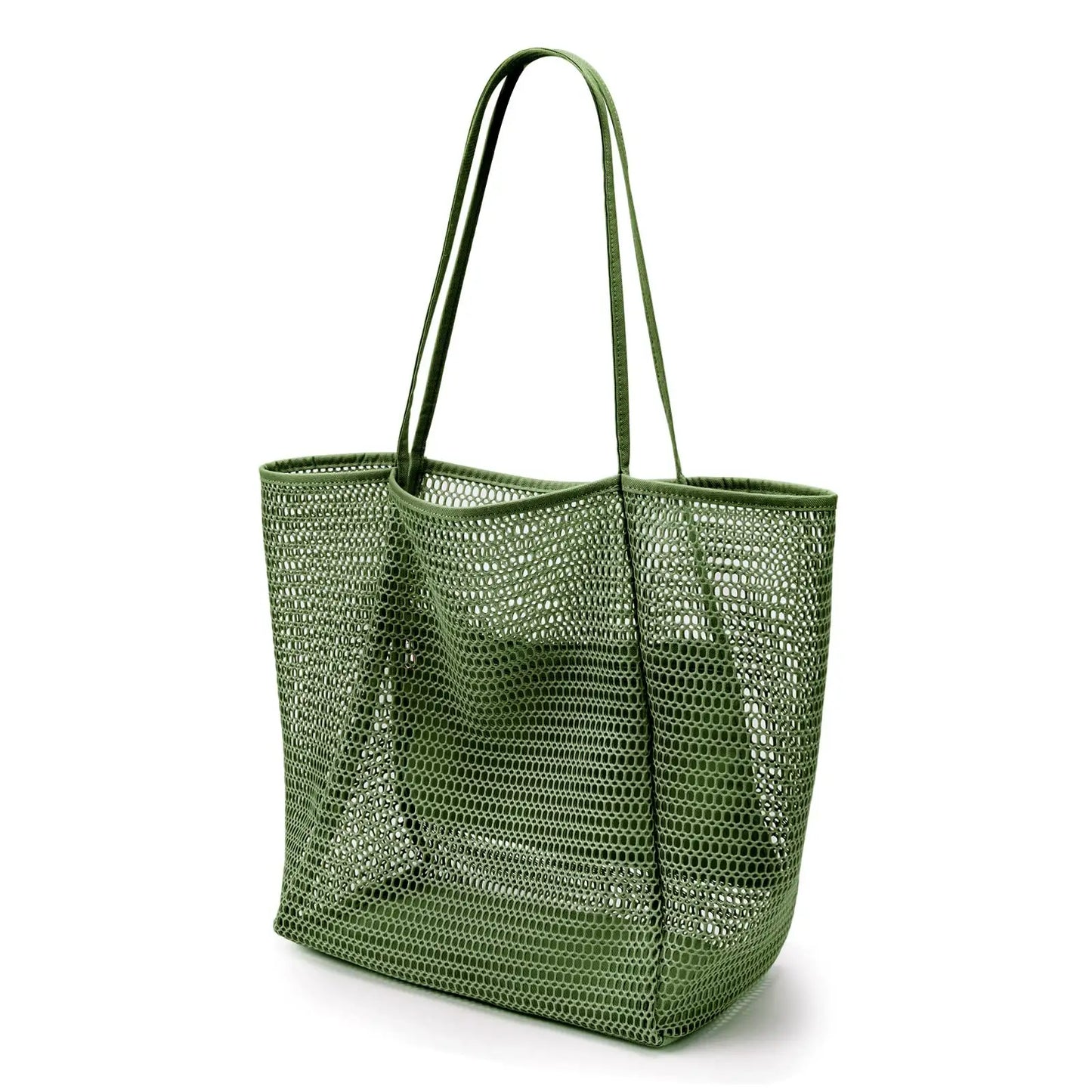 Keyinse Mesh Beach Tote Bag Casual Hobo Women Foldable Shoulder Grocery Bag For Beach Picnic Vacation