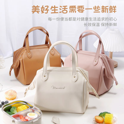 Keyinse Factory custom logo elegant Large capacity waterproof oil and insulation cooler handbag thick aluminum foil PU leather lunch bag