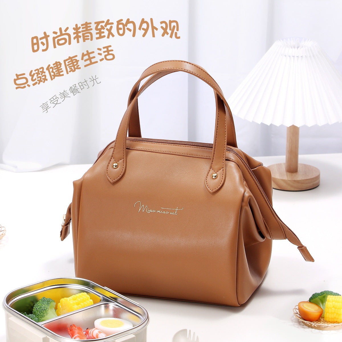 Keyinse Factory custom logo elegant Large capacity waterproof oil and insulation cooler handbag thick aluminum foil PU leather lunch bag