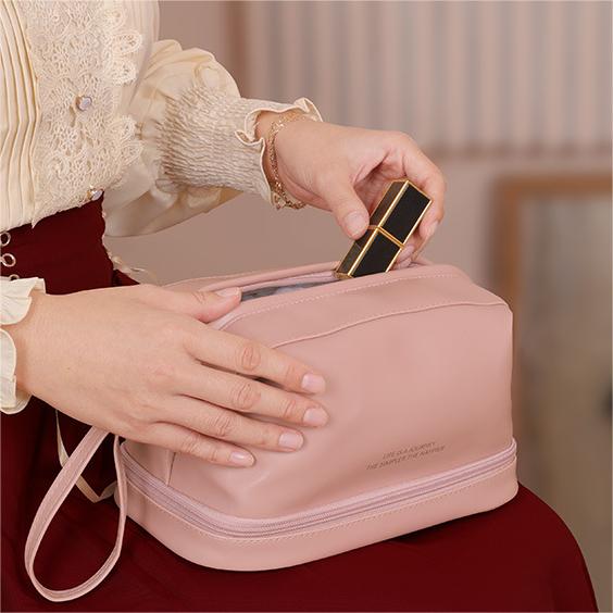 Keyinse New Fashion High Quality Portable Travel PU leather Makeup Bag Travel Toiletry Women's Cosmetic Bag