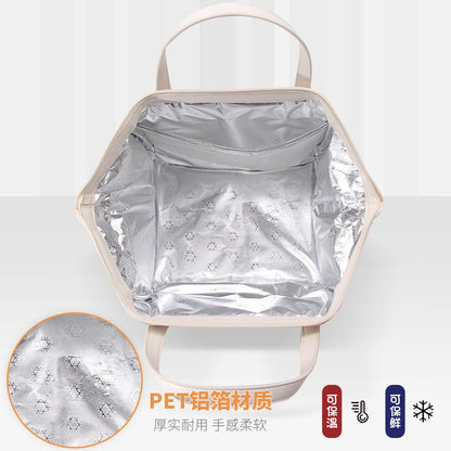 Keyinse Factory custom logo elegant Large capacity waterproof oil and insulation cooler handbag thick aluminum foil PU leather lunch bag